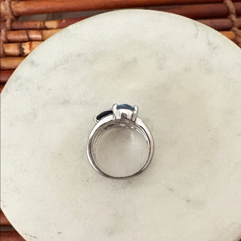 Lia Sophia Silver Ring with Aqua and Navy Stones Size 6